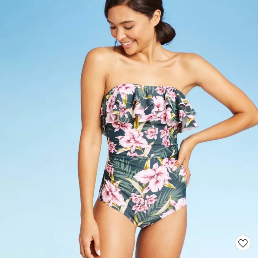 NWT Women's Bandeau Flounce High Coverage One Piece Kona Sol Size‎ Small